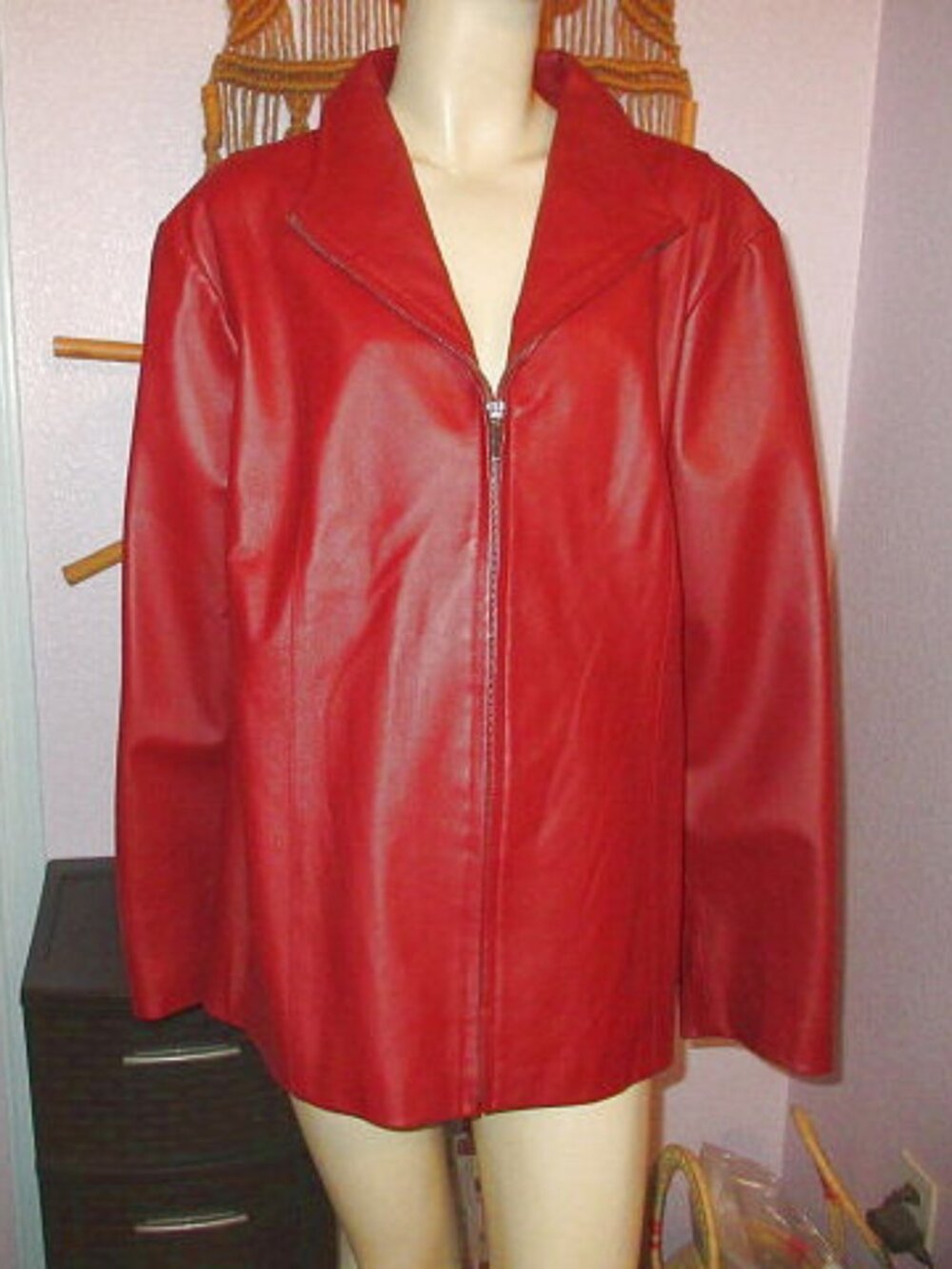 Vtg East 5th Red Nappa Leather Jacket Size 3X Pockets Car Coat Old Money 90s Y2K